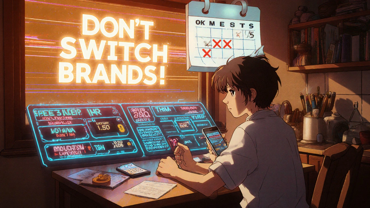 Patient monitoring NTI drug levels on a glowing digital dashboard with missed test warnings.