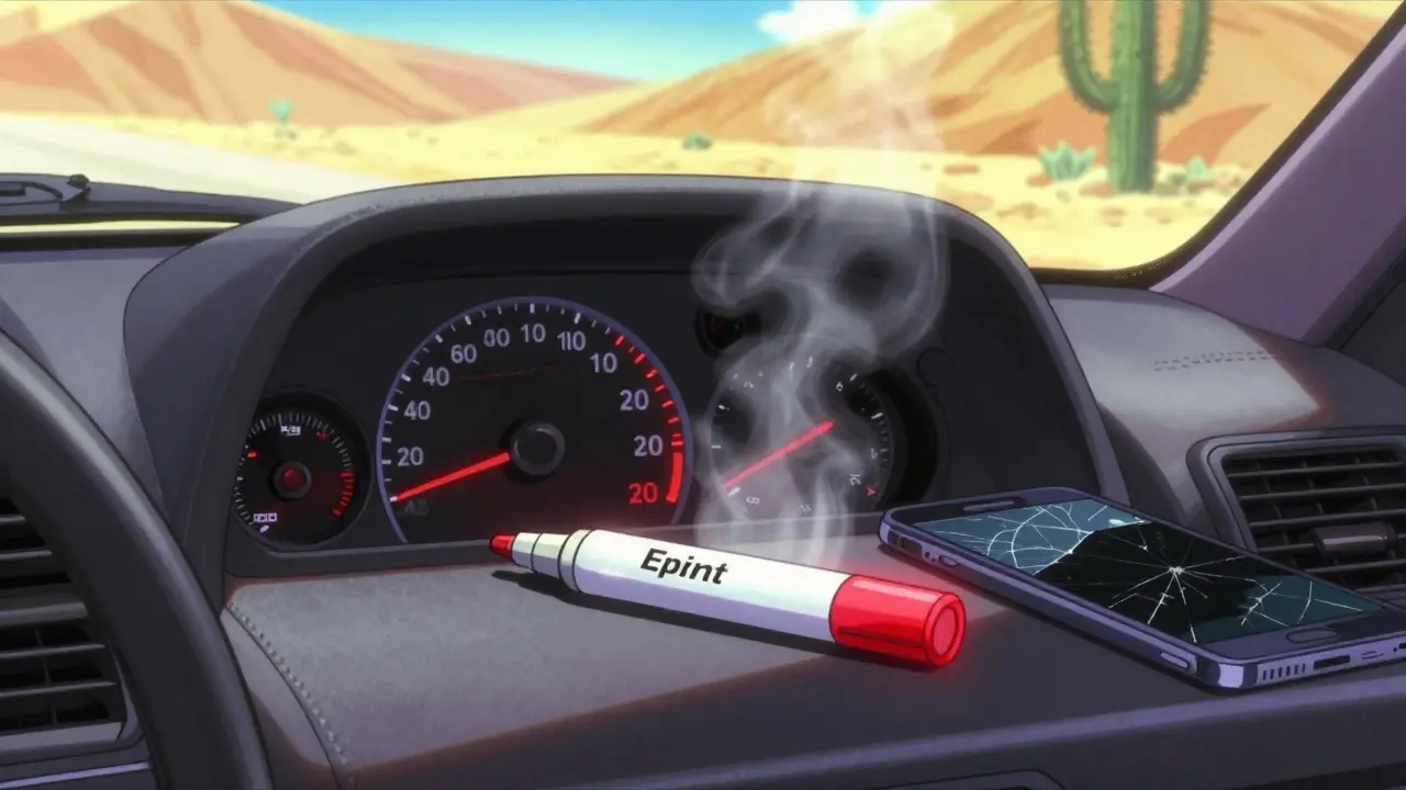 EpiPen left on hot car seat with temperature gauge spiking to 118°F