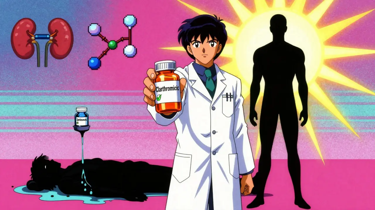 Pharmacist holding two pill bottles—one dangerous, one safe—with contrasting patient outcomes in background.