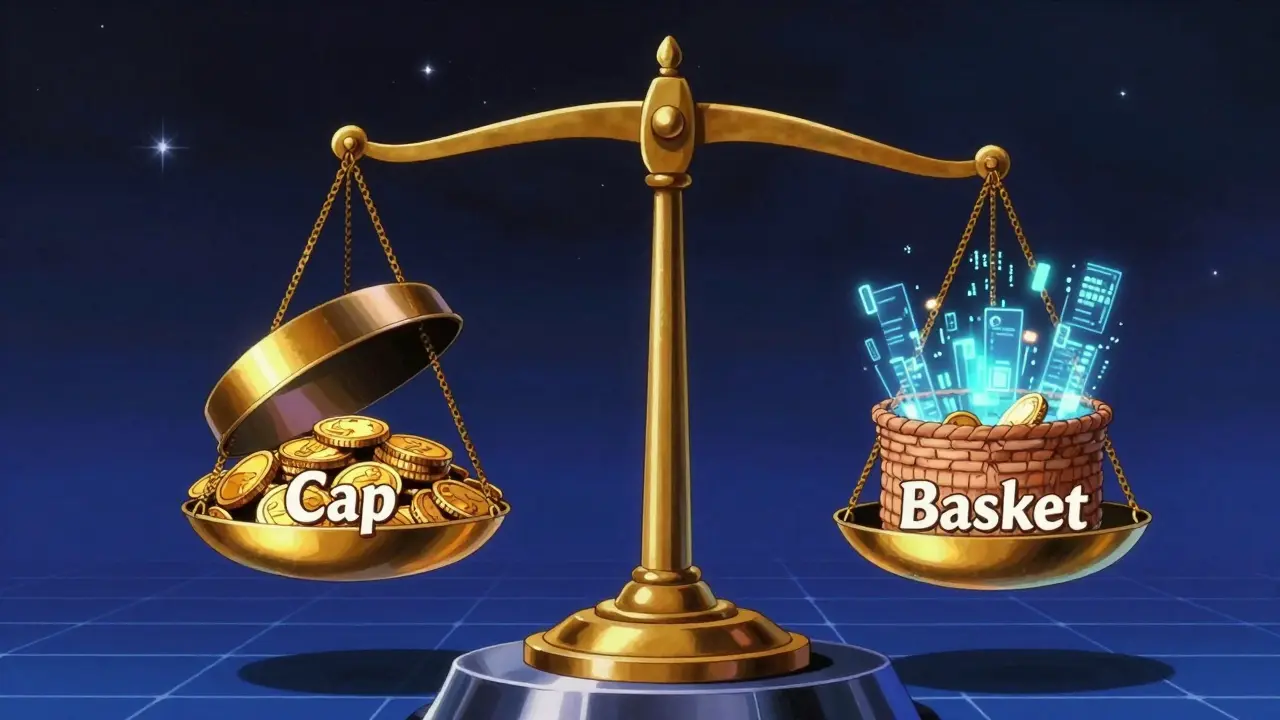 80s anime style of a golden scale with a metal lid and a digital basket on a futuristic pedestal.